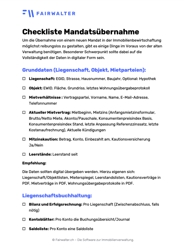 Checkliste Mandatsübernah