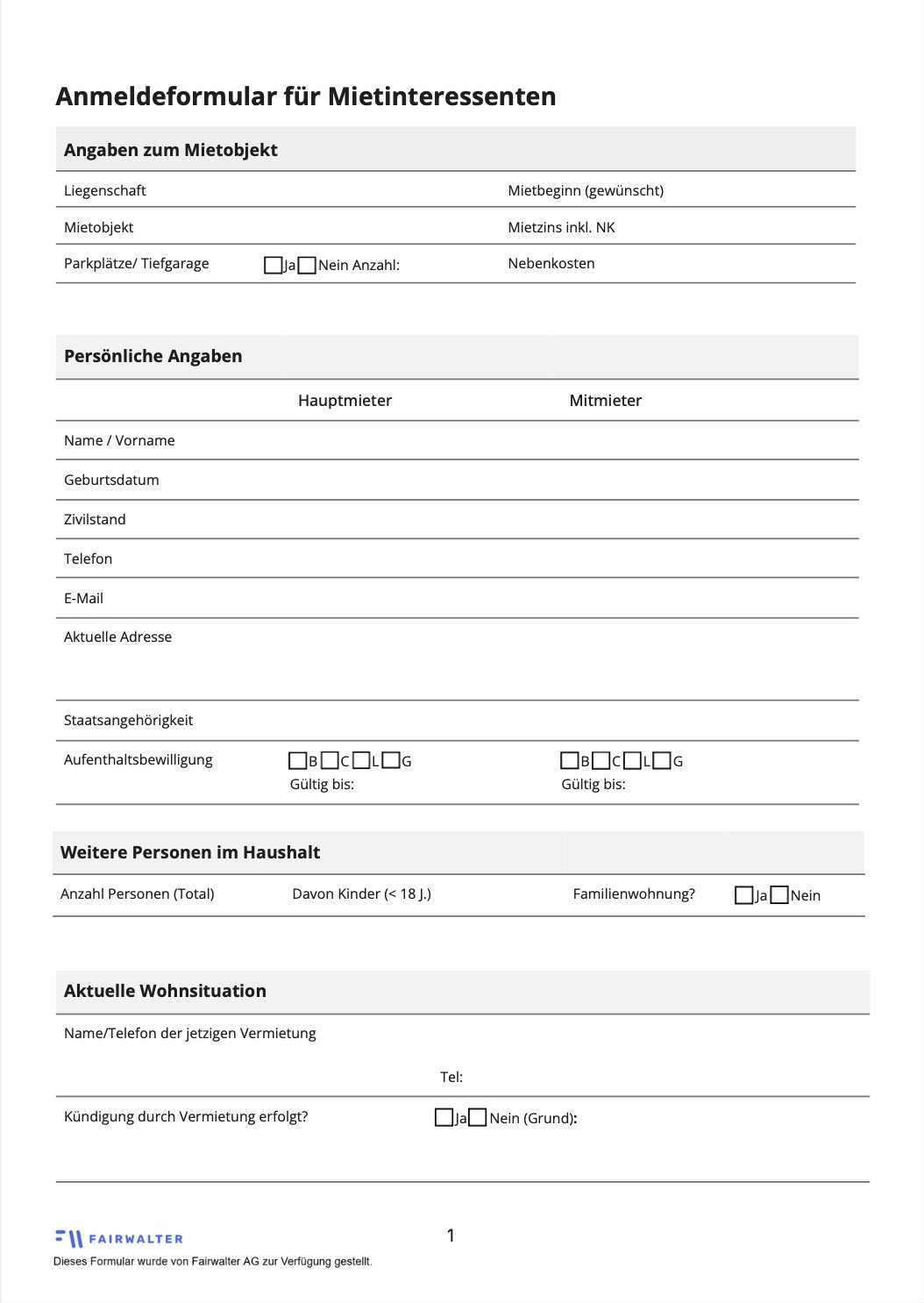 Mietinteressentenformular